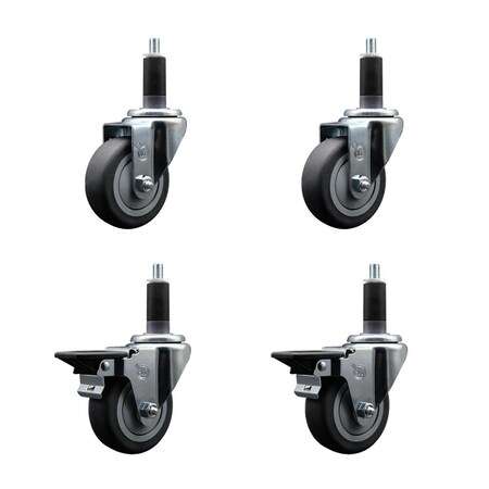 Service Caster 3.5'' Thermoplastic Rubber Wheel Swivel 1-1/8'' Expanding Stem Caster Set 2 Brakes, 4PK SCC-EX20S3514-TPRB-2-PLB-2-118
